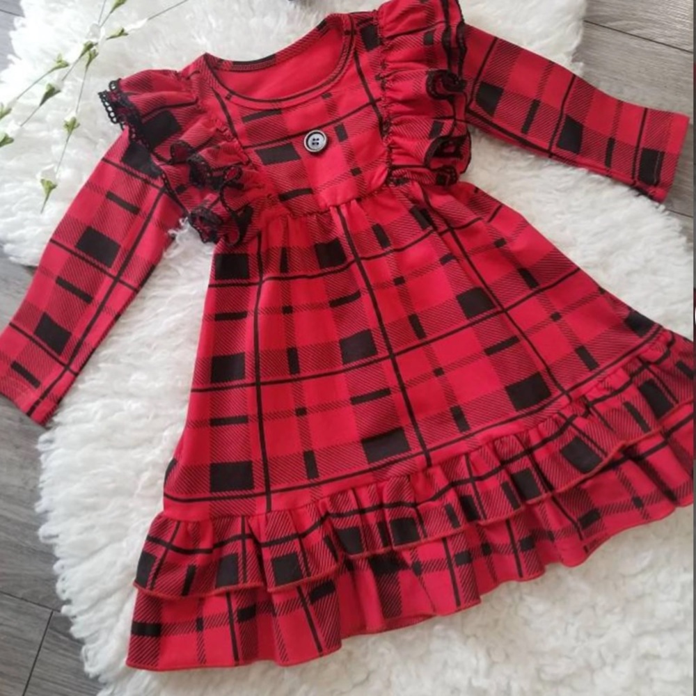 *Never Worn* Girls Christmas or holiday dress. Red and black plaid, Size 3T